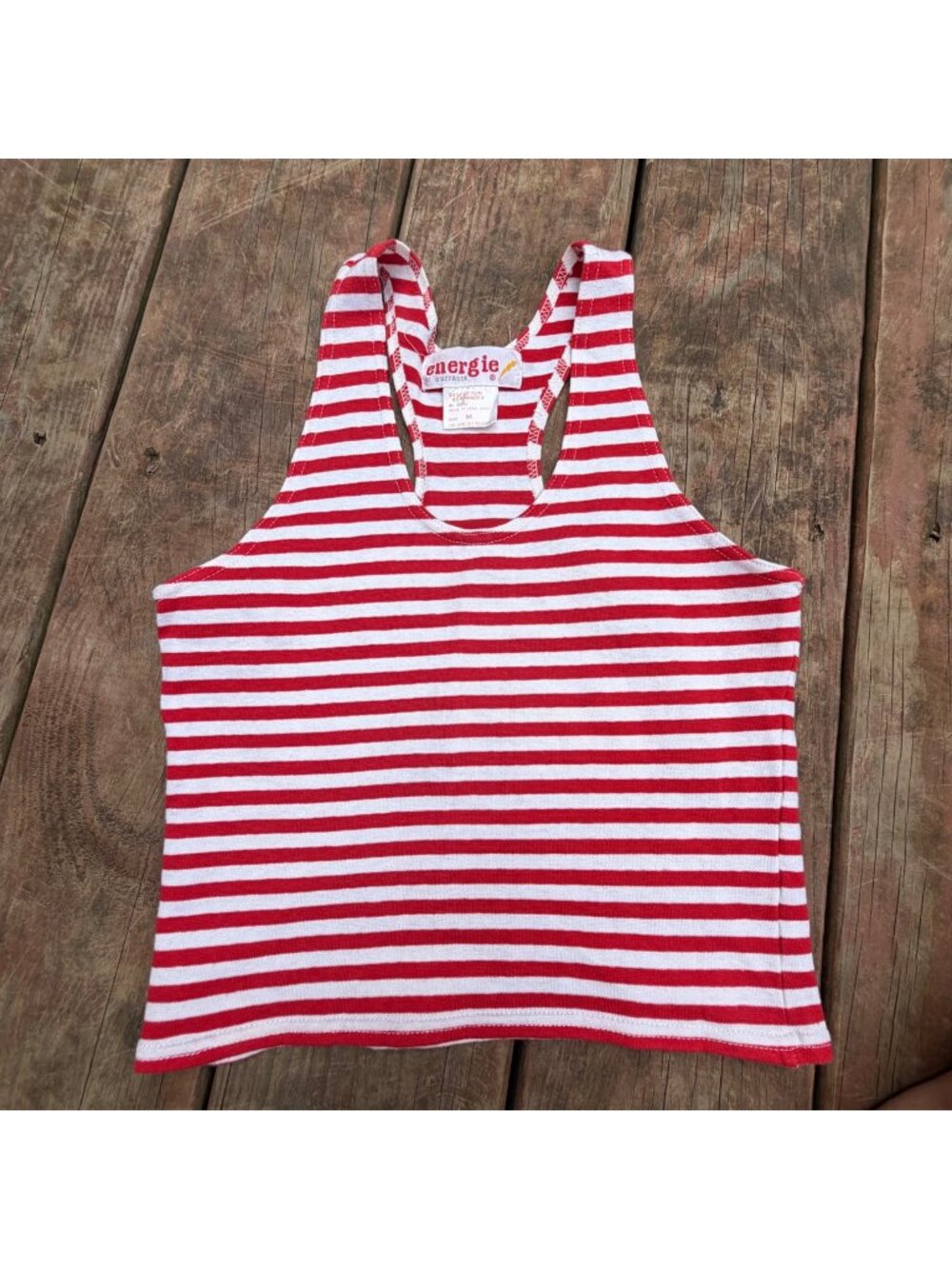 Vintage Energie Red & White Striped Racerback Tank